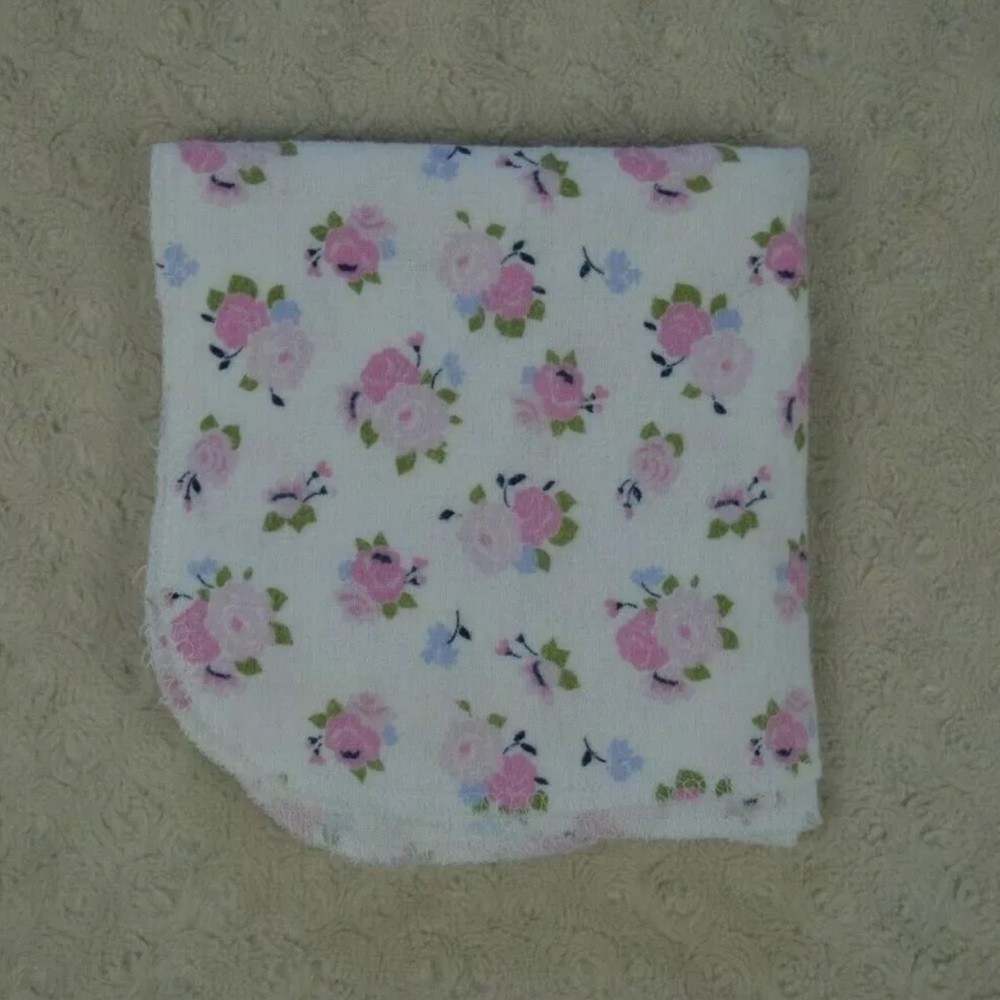 Luvable Friends Floral Baby Receiving Blanket Flannel White Pink Roses Flowers
